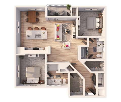 Floor plan for 2 beds, 2 baths, 1215 sqft